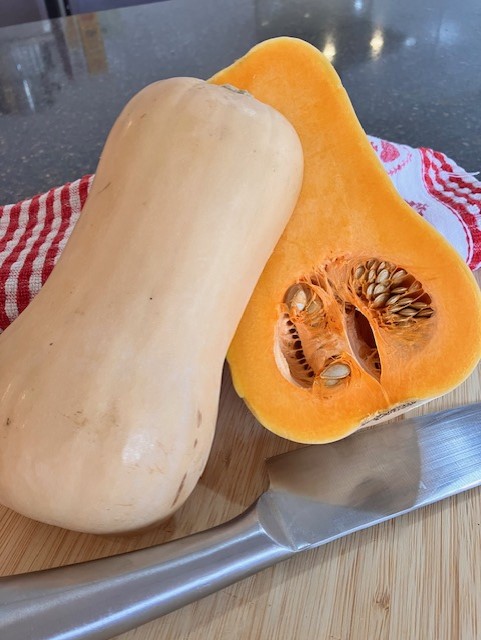 Butternut squash on a chopping board